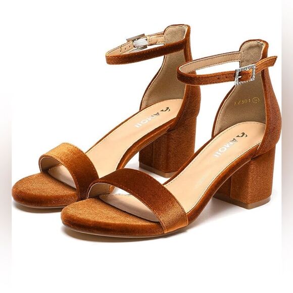 NIB Amoji Brown Velvet Sandals - Picture 1 of 7